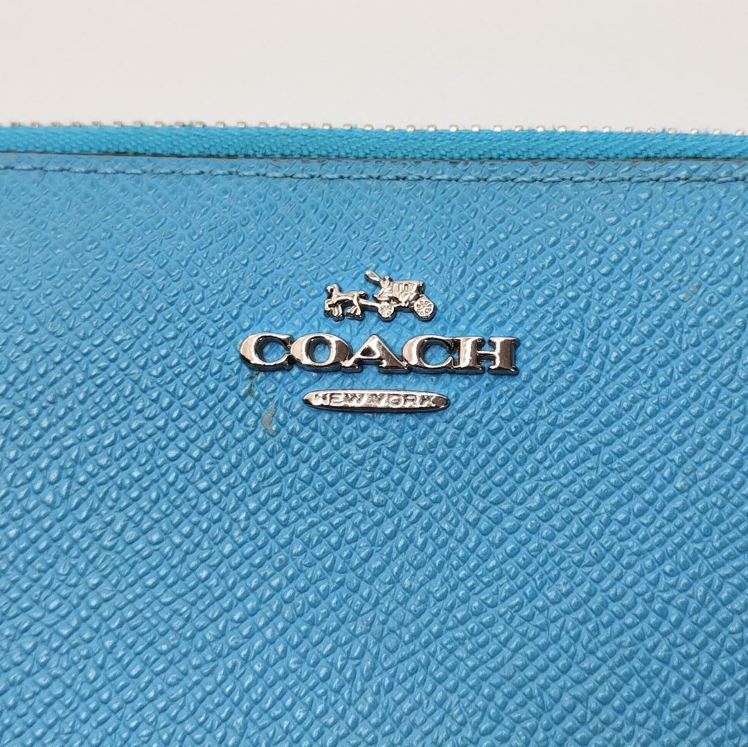 COACHラウンドファスナレザー長財布 青色