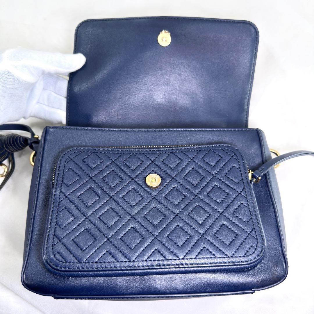 【極美品】トリーバーチ フレミング サッチェル 2way ショルダーバッグ 青 極美品】トリーバーチ フレミング サッチェル 2way ショルダー