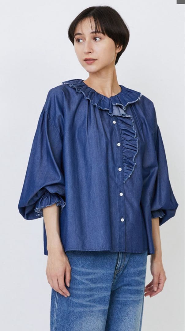 LOISIR ライトデニムフリルデザインブラウス SIZE LOISIR