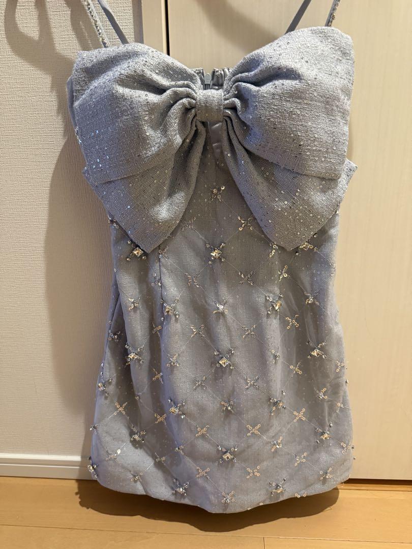 ROBE de FLEURS ビッグリボンスパンコールツイード 水色