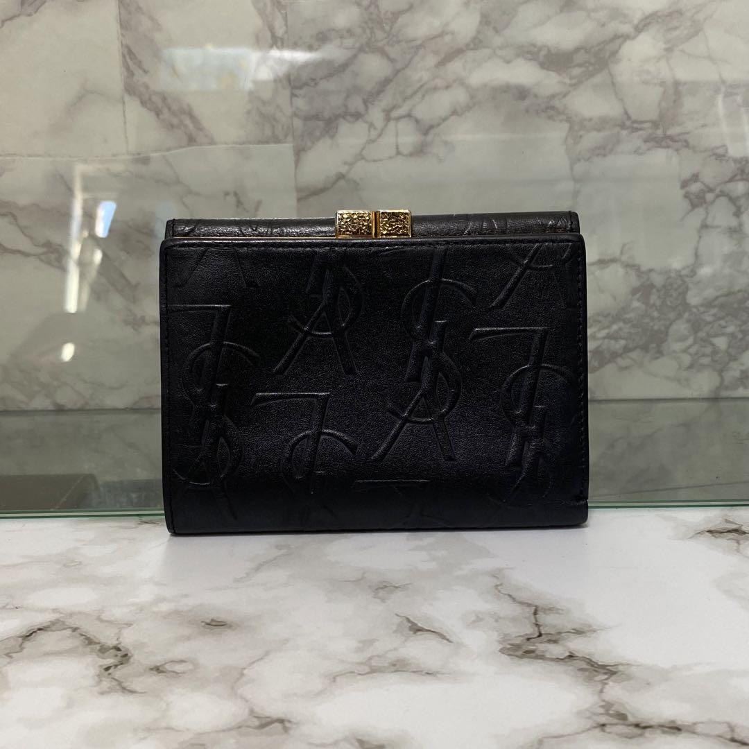 90s イヴサンローラン 二つ折り財布 ブラック ロゴ YSL がま口財布
