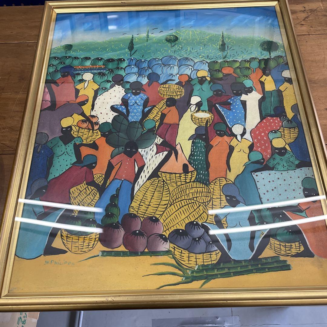 アフリカの市場の風景 絵画