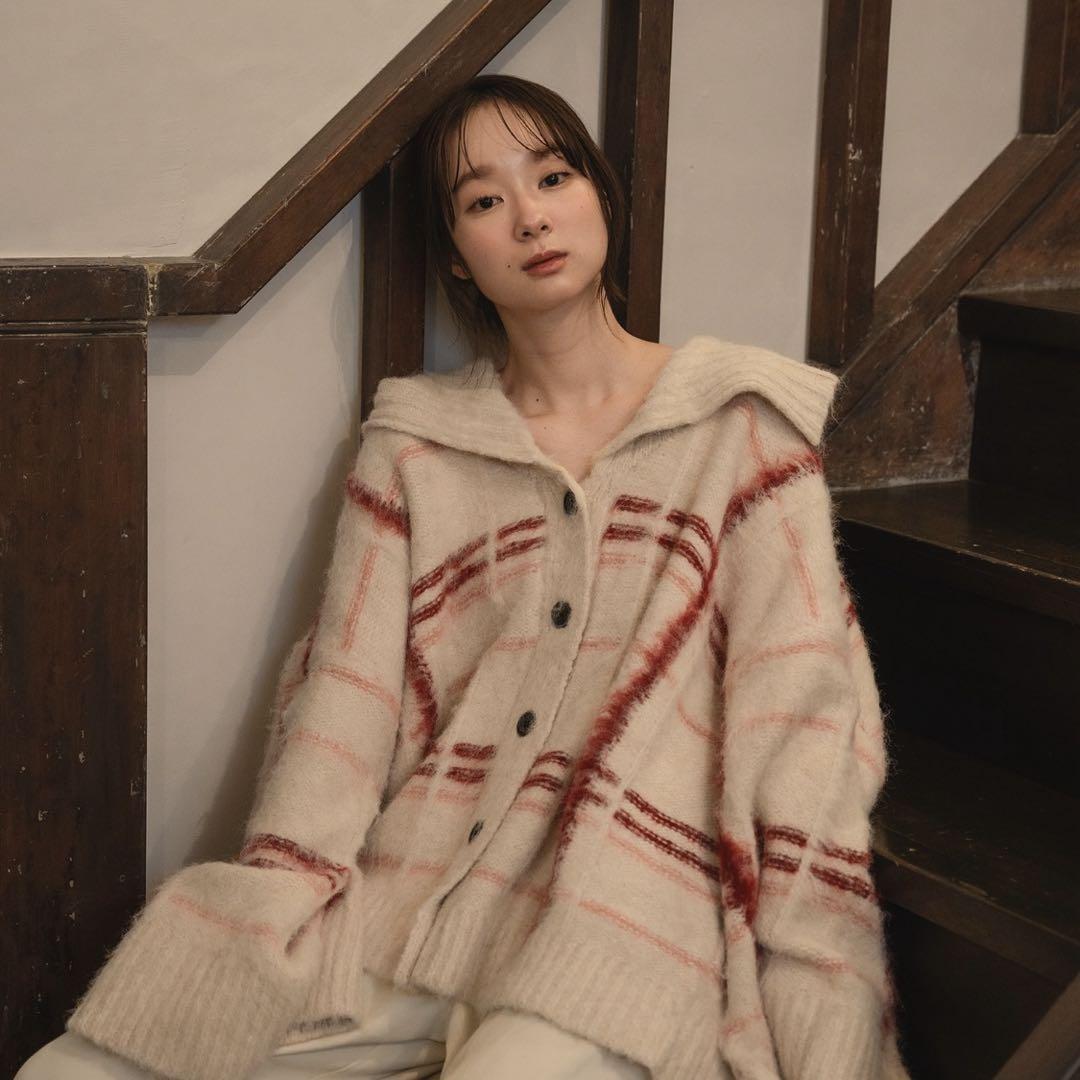 新品mideal  plaid pattern cardigan Red　カーデ mideal plaid pattern cardigan Red