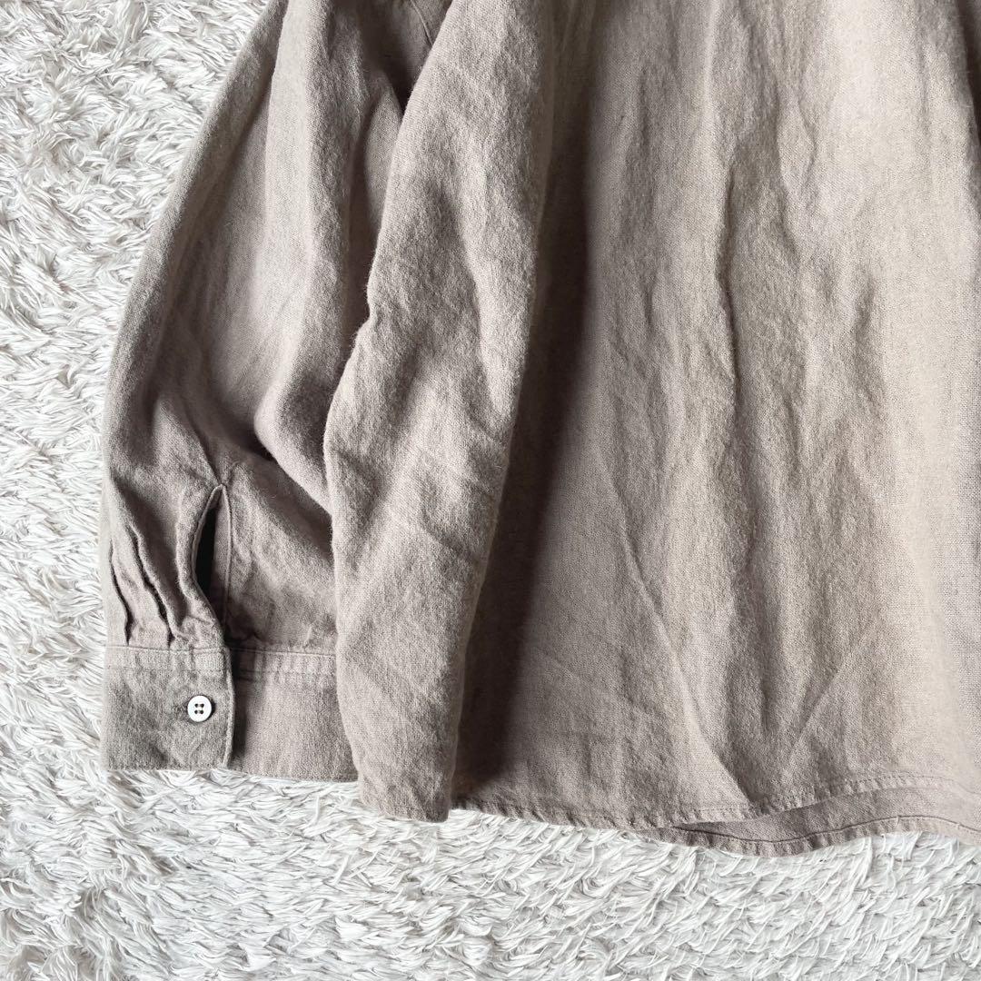 美品 nest robe リネンバンドカラーワイドシャツ F ライトブラウン