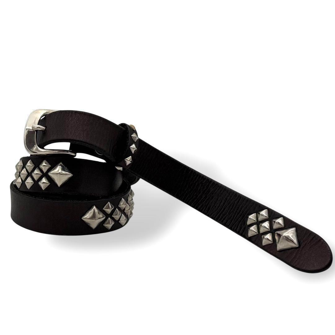 小物 CALEE pyramid studs narrow leather belt