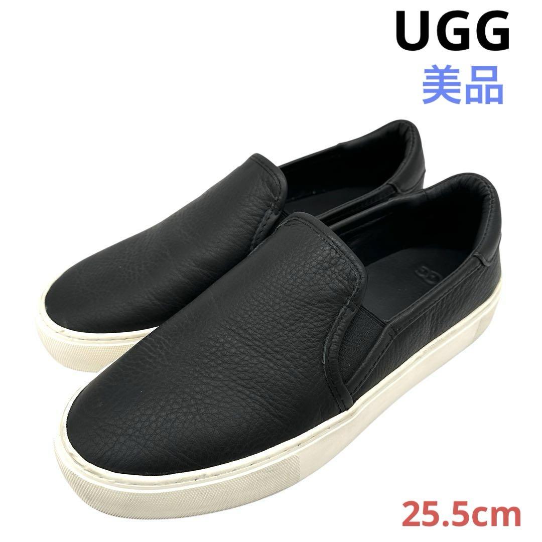 美品〉UGG アグ【25.5cm】 レザー スリッポン 黒 ブラック