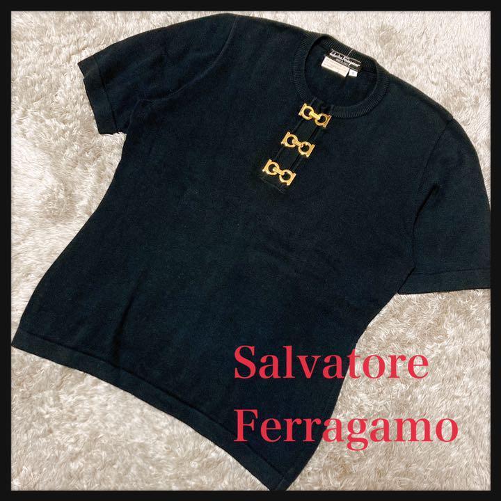 気質アップ】 ferragamoフェラガモブラックニットsガンチーニ salvatore - ニット/セーター 気質アップ】 ferragamoフェラガモブラックニットsガンチーニ salvatore - ニット/セーター