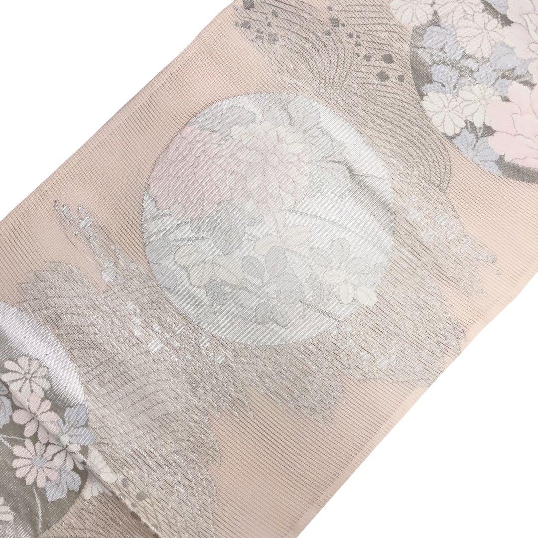 夏帯 袋帯 絽 西陣まいづる 証紙付 羽衣 萩に菊 乙女色KO-1377