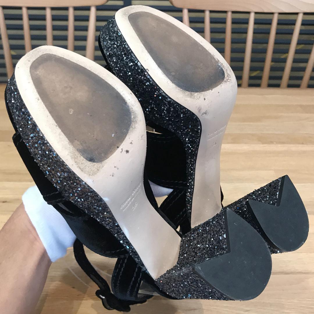 超美品 ミュウミュウ アンクルストラップ グリッターサンダル 超美品 ミュウミュウ アンクルストラップ グリッターサンダル