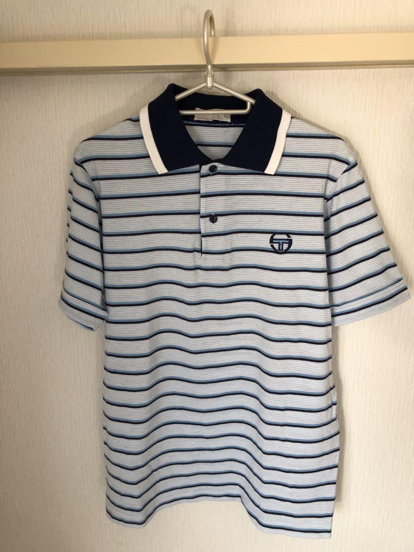 Sergio Tacchini ポロシャツ L 青系ストライプ Sergio Tacchini ポロシャツ L 青系ストライプ