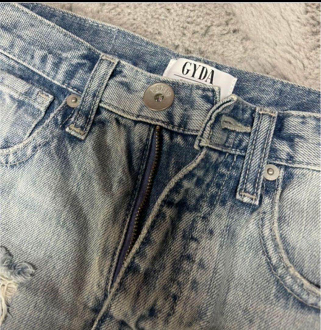 GYDA ライトブルー ダメージデニムショートパンツ ジェイダ GYDA GYDA ジャストウエスト ダメージデニム ショート
