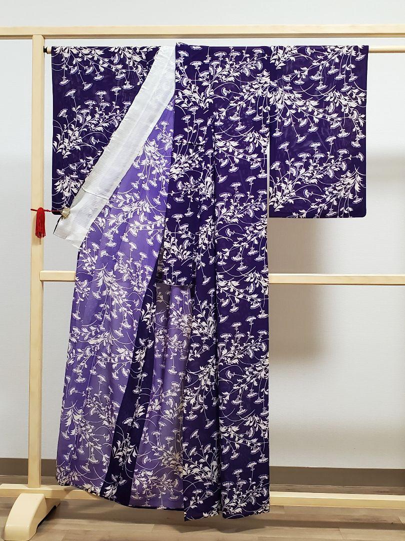 松葉模様 紫色 正絹 薄物 夏用 絽 紗 小紋 着物 34 - メルカリ