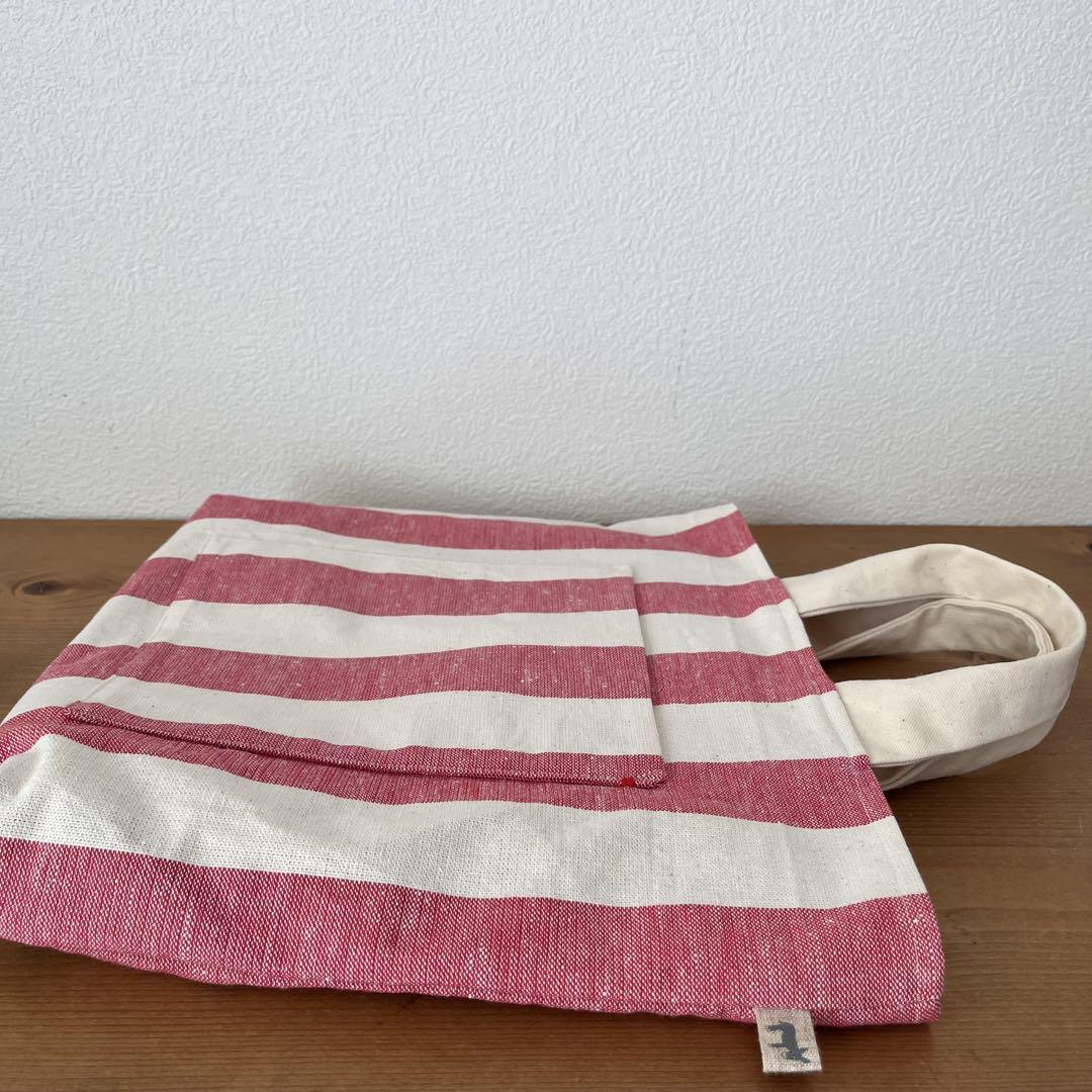 専用のお品物 ストライプリネンのトートバッグ　ハンドメイド　帆布　綿麻　タグ
