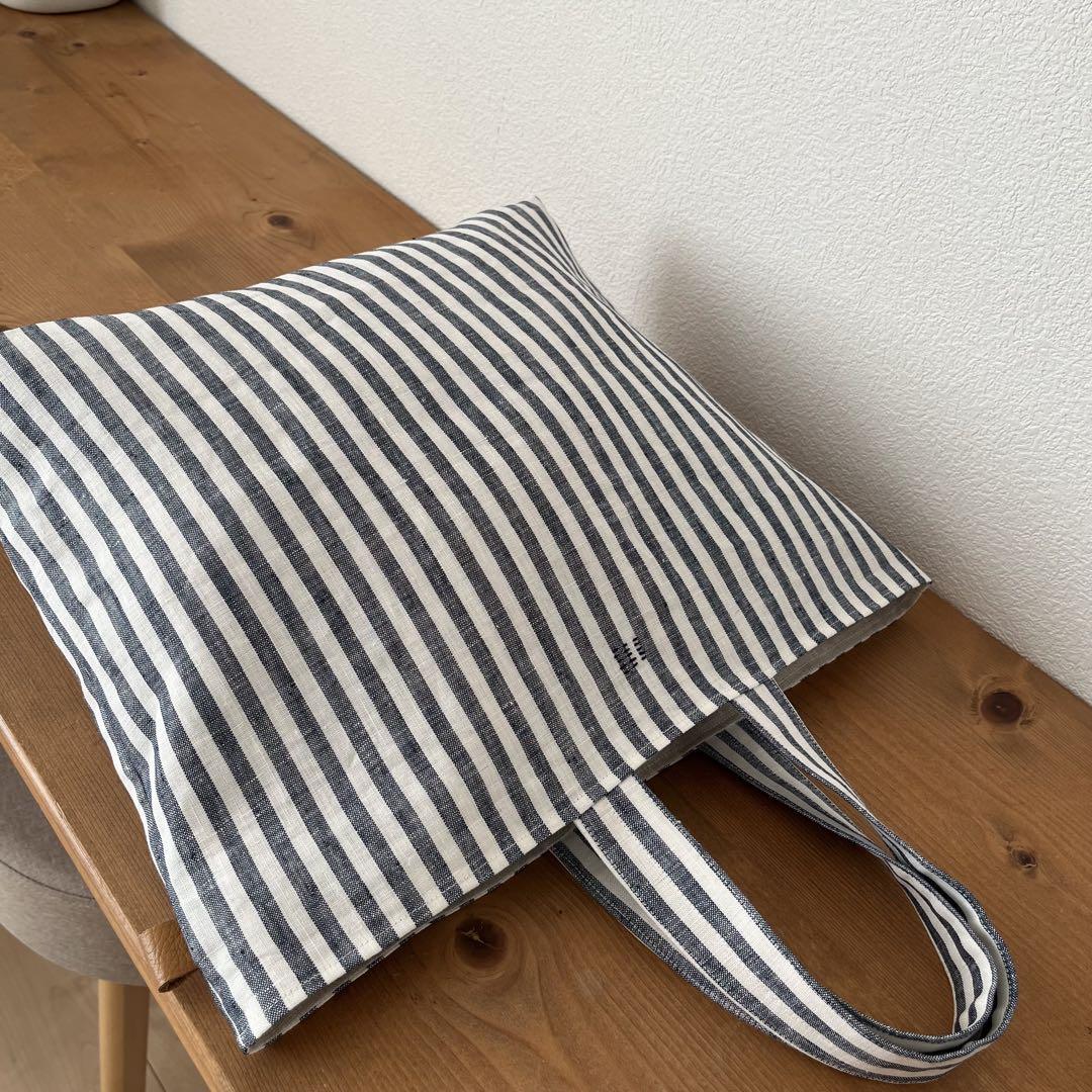 専用のお品物 ストライプリネンのトートバッグ　ハンドメイド　帆布　綿麻　タグ