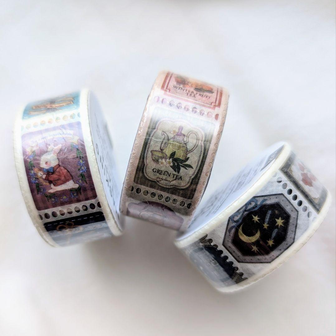 【8635】海外　マステ　5m巻売り　ラメ加工マスキングテープ　切手 8635】海外 マステ 5m巻売り ラメ加工マスキングテープ 切手