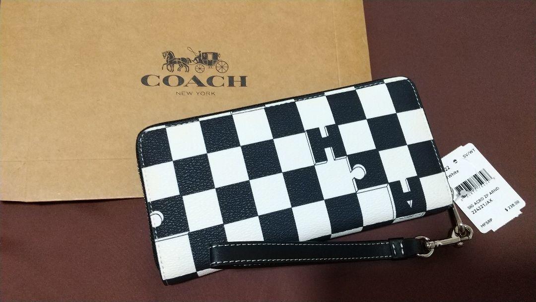 新品未使用 COACH コーチ 長財布 チェック ブラック