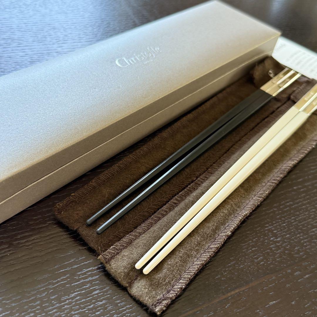 Cristofle 箸ペアセット　新品未使用 Christofle 箸 ペア 黒 白 夫婦箸