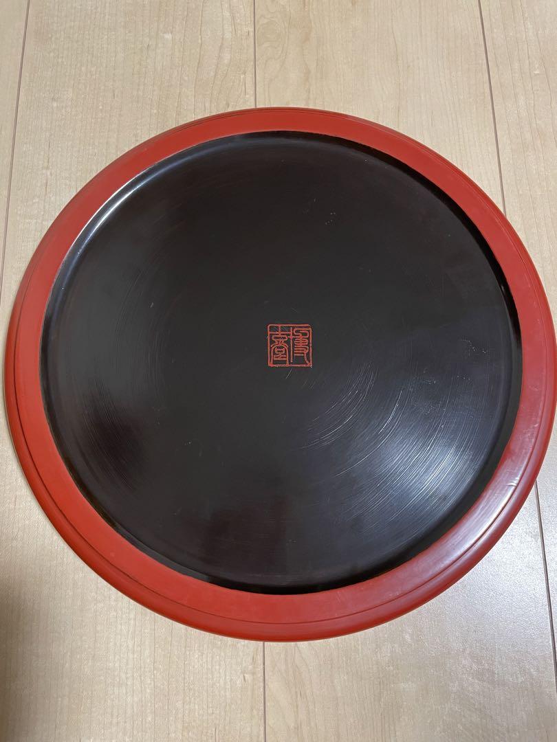 博古堂　輪彫　丸盆　美術　鎌倉彫　漆塗　約30cm