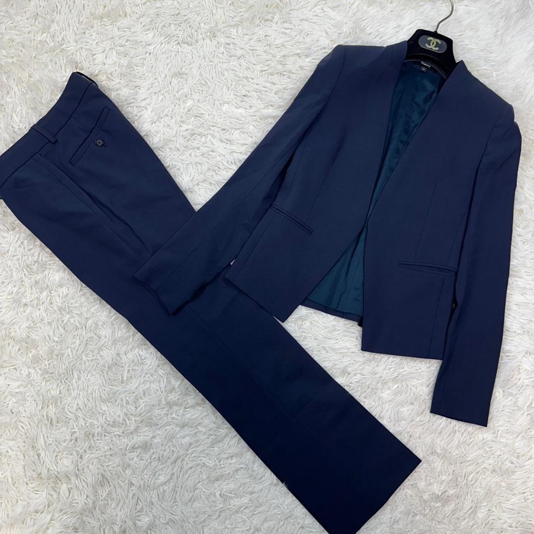 セオリー ノー ネイビー パンツスーツ LANAI ウール 上XS 下SS・theory