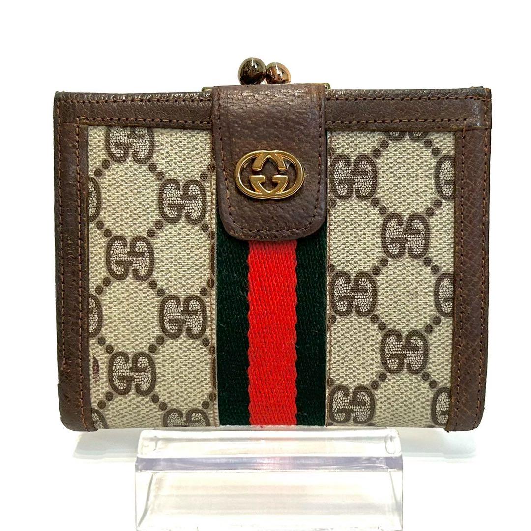 美品　グッチ　折財布　がま口　インターロッキング　シェリーライン