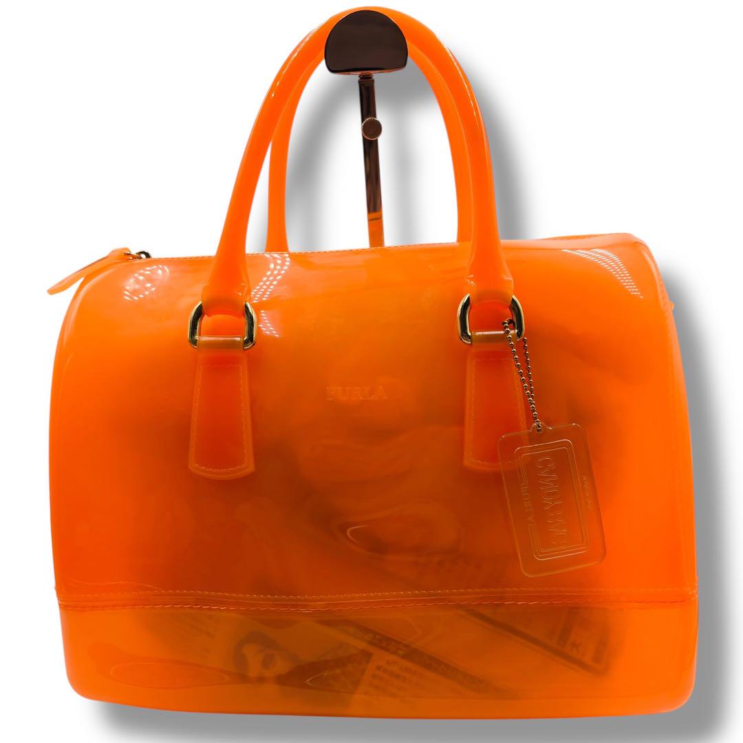 FURLA フルラ レアカラー キャンディバッグ オレンジ系 ラバー素材バッグ