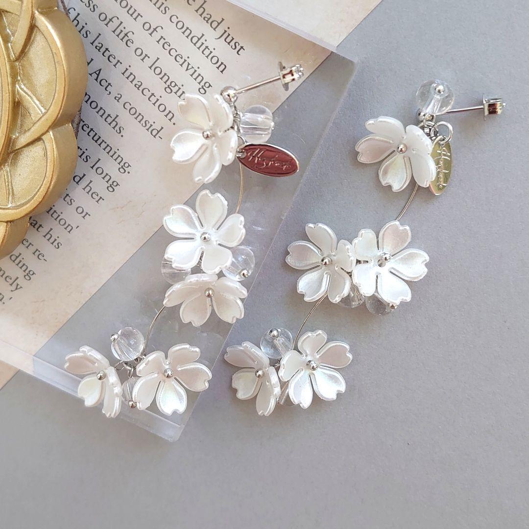 NO.502 ハンドメイド ピアス イヤリング 花 大ぶり ロング 結婚