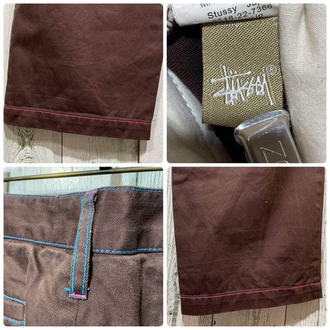 激レア】stussy ステューシー☆刺繍ロゴ チノパン w34 ブラウン 最安値