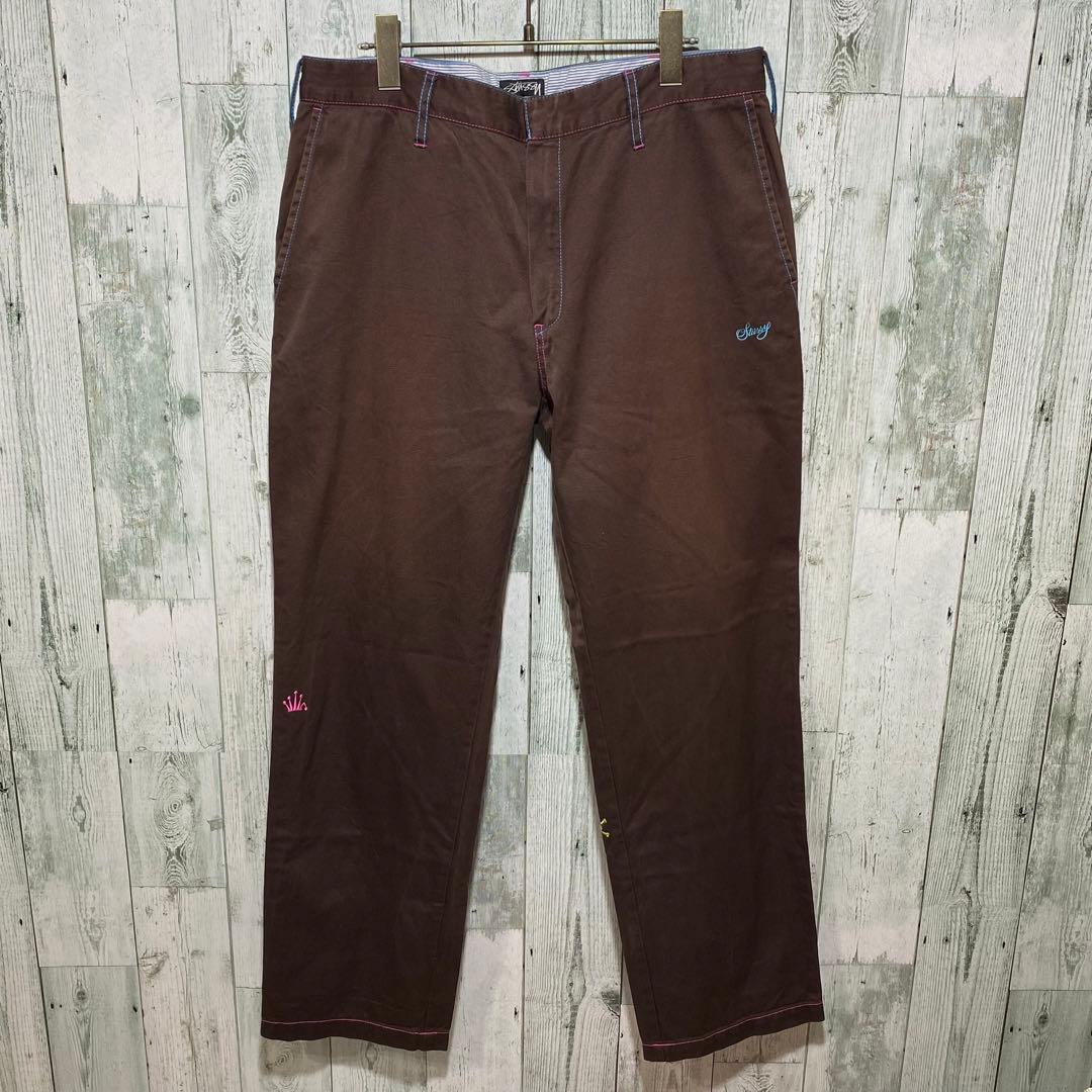 白 フリル付 【※激レア】stussy ステューシー☆刺繍ロゴ チノパン w34