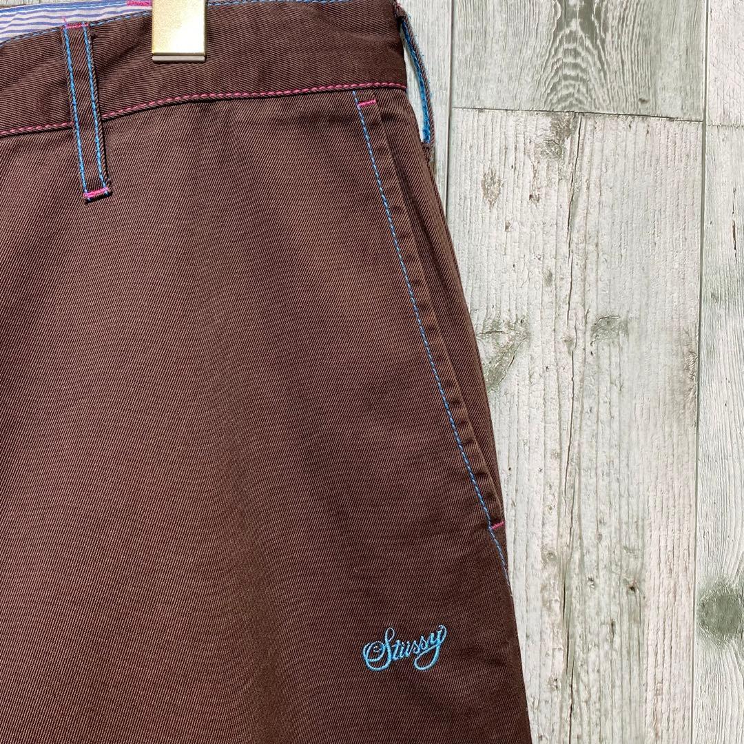 白 フリル付 【※激レア】stussy ステューシー☆刺繍ロゴ チノパン w34