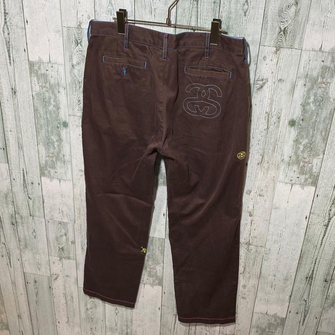激レア】stussy ステューシー☆刺繍ロゴ チノパン w34 ブラウン 最安値