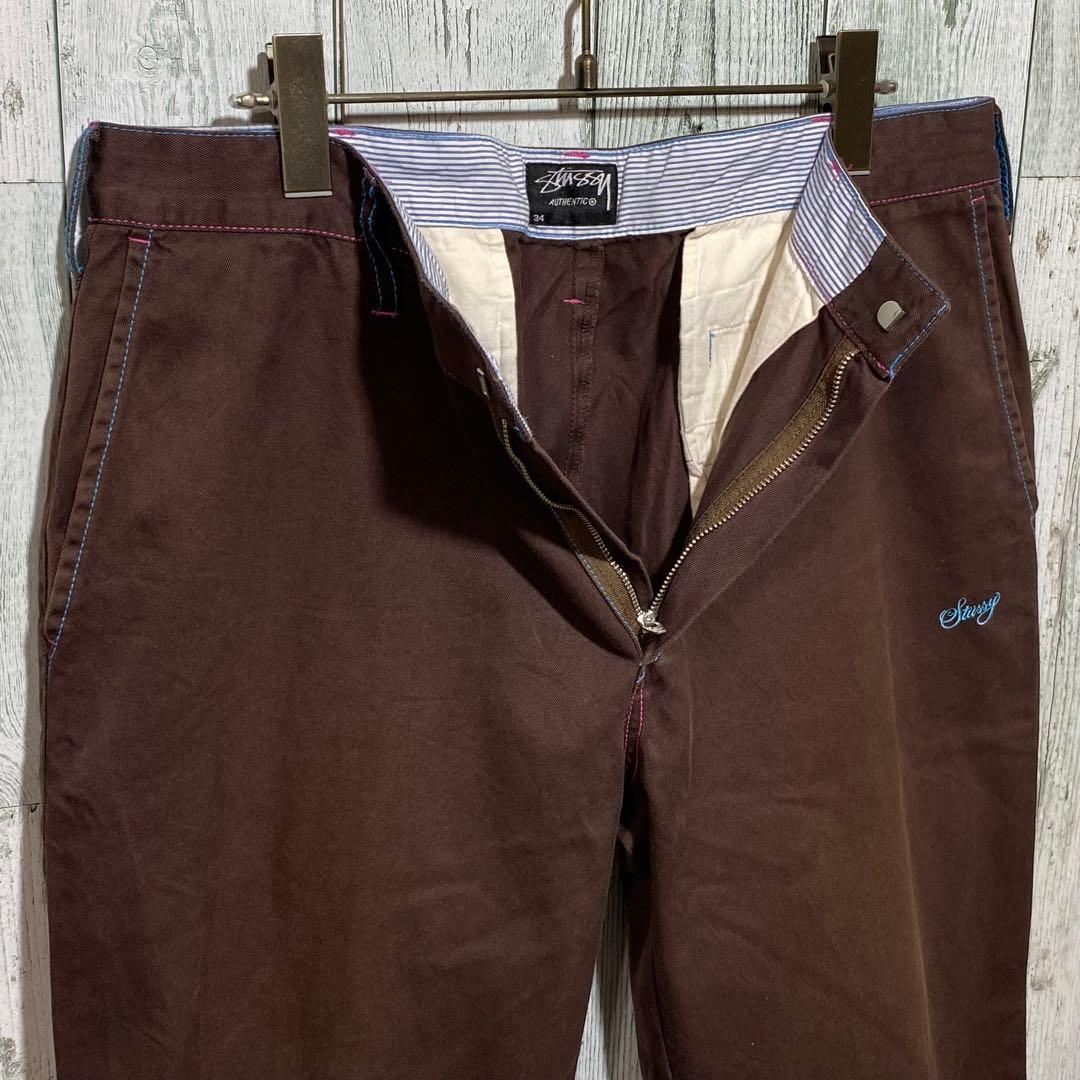 白 フリル付 【※激レア】stussy ステューシー☆刺繍ロゴ チノパン w34