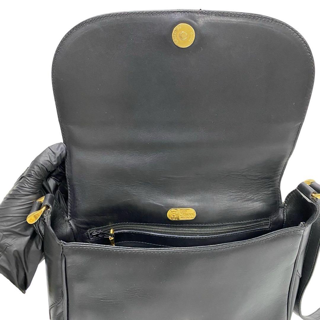 極美品 オールドグッチ シェリーライン GG レザー ショルダーバッグ ブラック