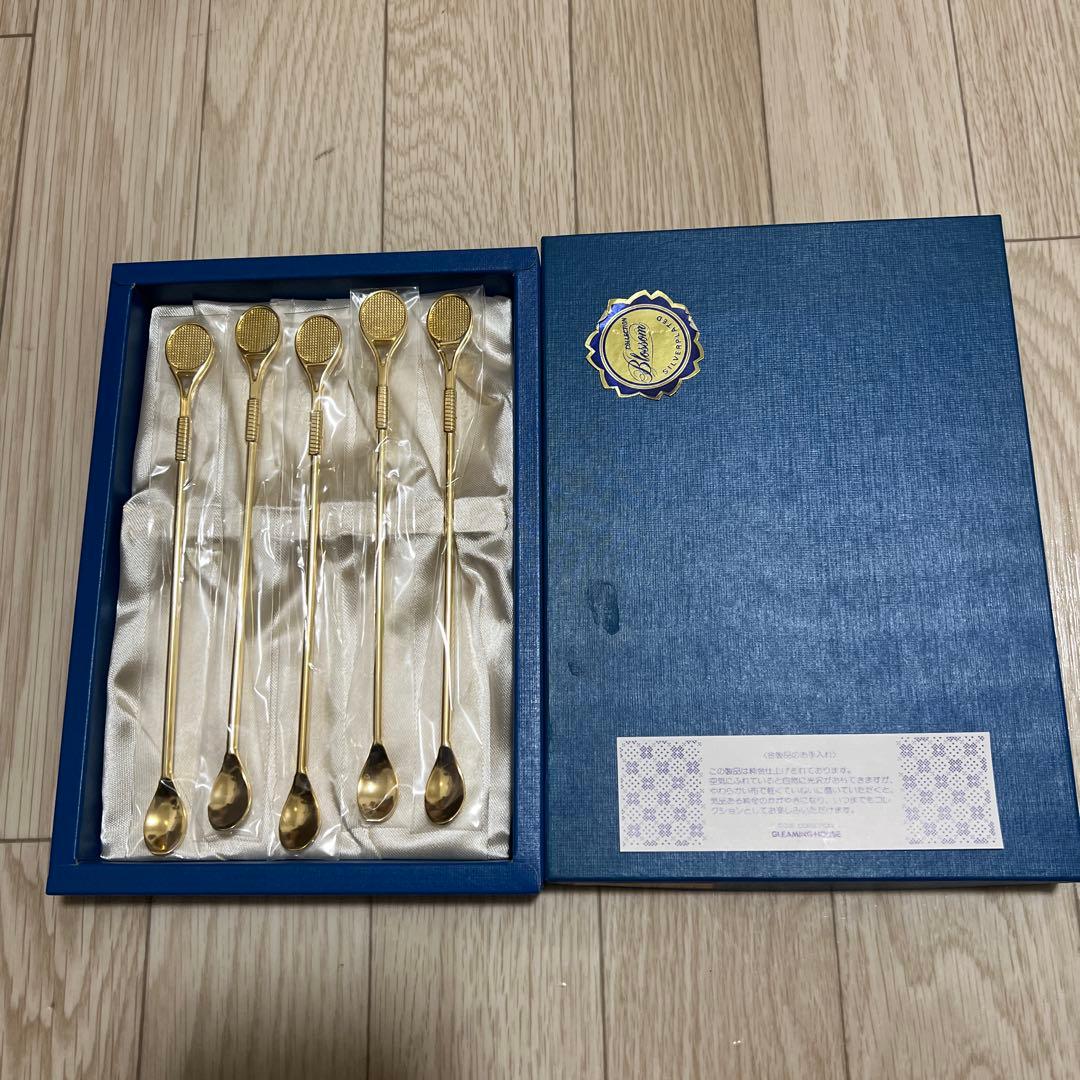 ラケット・スプーン・ゴールド5本（箱入り） 純金仕上げ♪テニスラケット マドラー スプーン - メルカリ