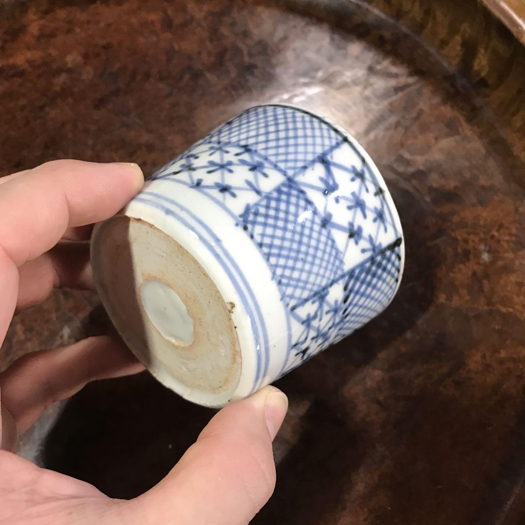 古伊万里　蕎麦猪口　そばちょこ　格子　市松　昆虫　民藝　民芸　くらわんか　珍品