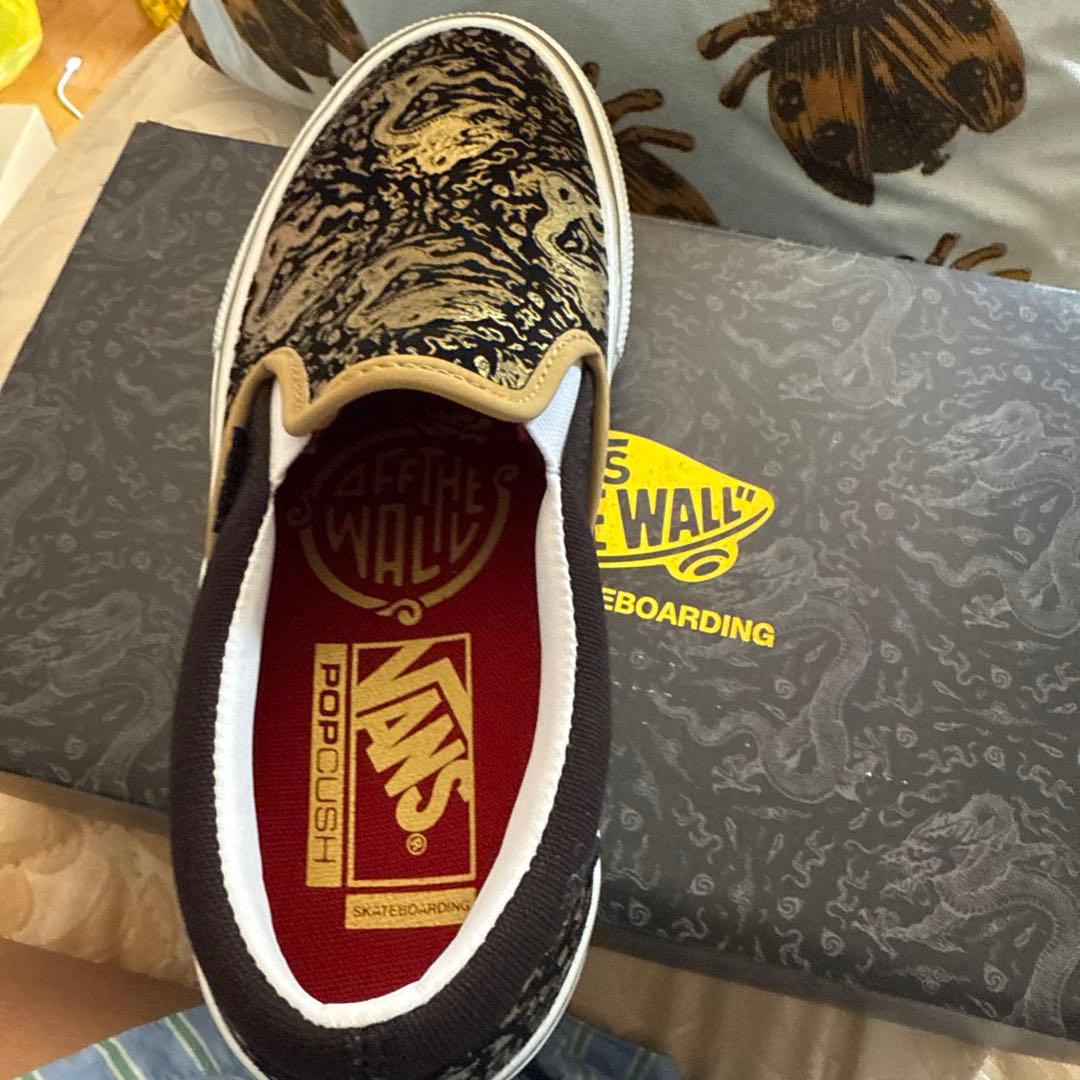 Vans スリッポン ブラック/ゴールド　ドラゴン