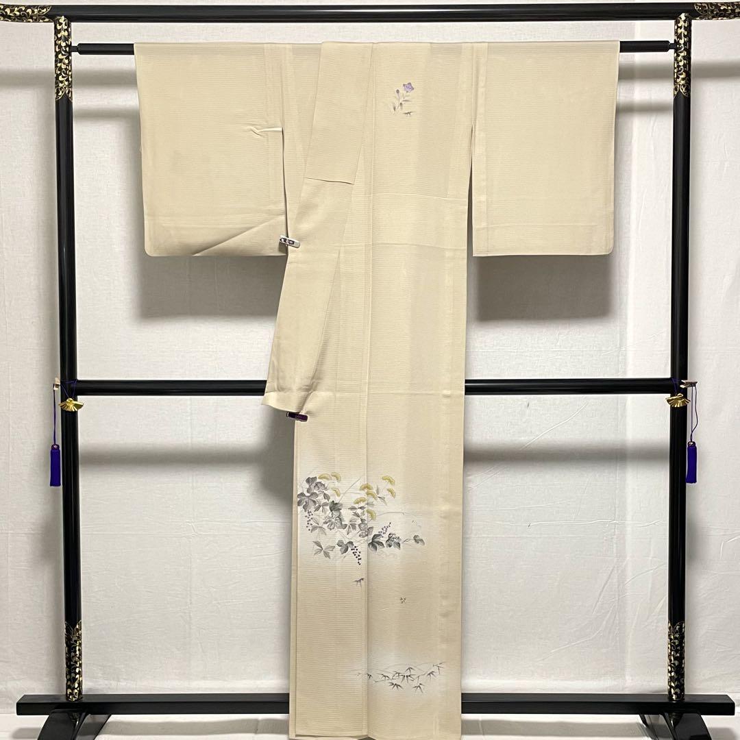 D91 夏着物 訪問着 手描き花模様 葡萄 絽 正絹 松坂屋 極美品