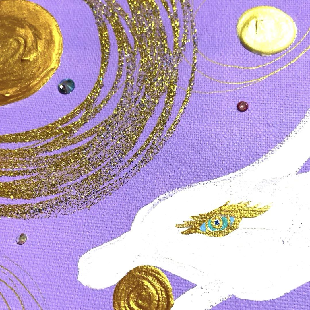 開運絵画 白龍神様 蓮の花7色 守護龍 蓮の花 運気上昇 金箔