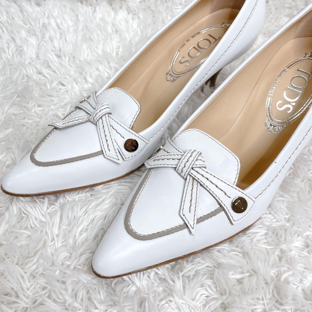 未使用✨️ TOD'S トッズ　パンプス　レザー ホワイト 22.5ポインデット