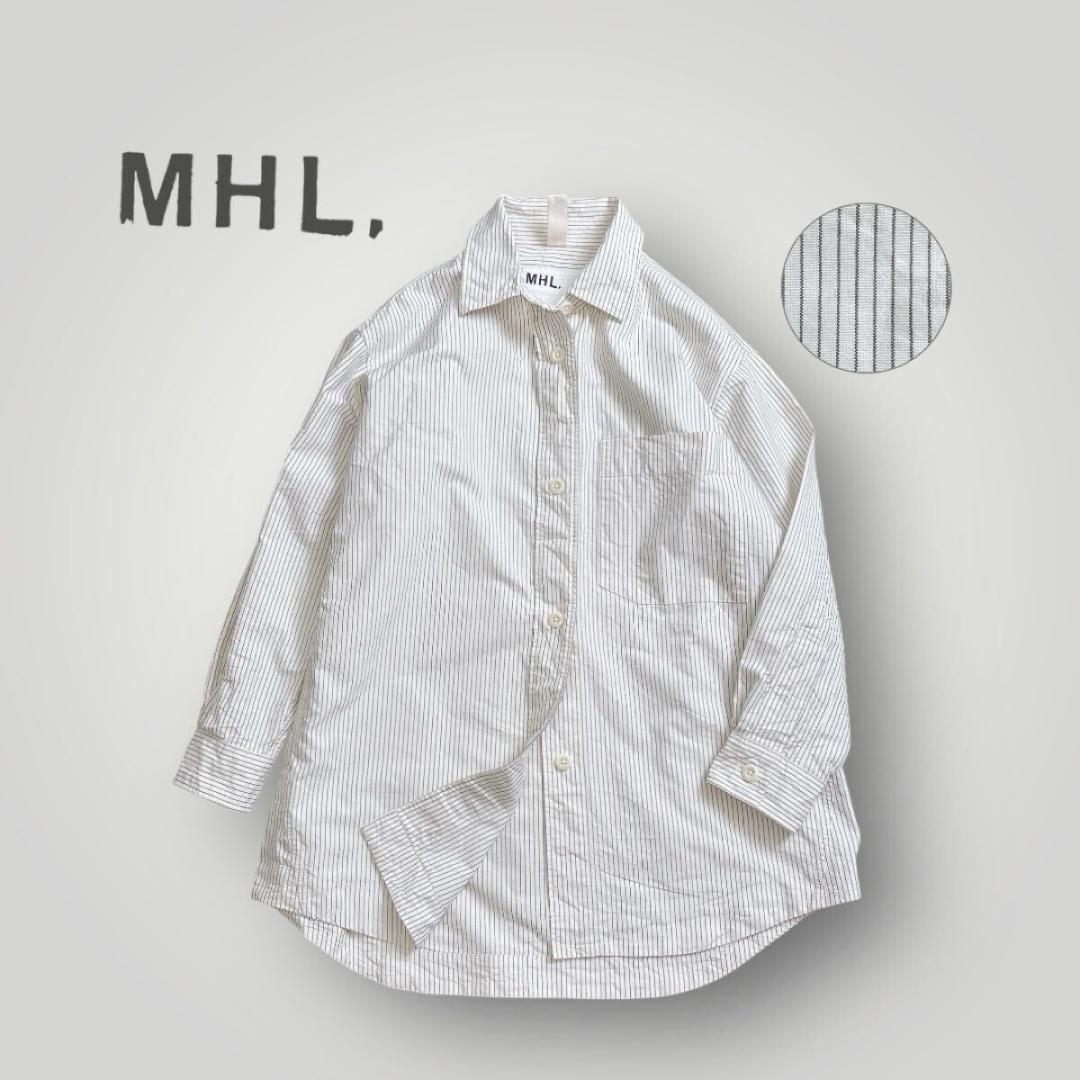 ［美品］2023 / オーバーサイズ MHL. ストライプシャツ生成り