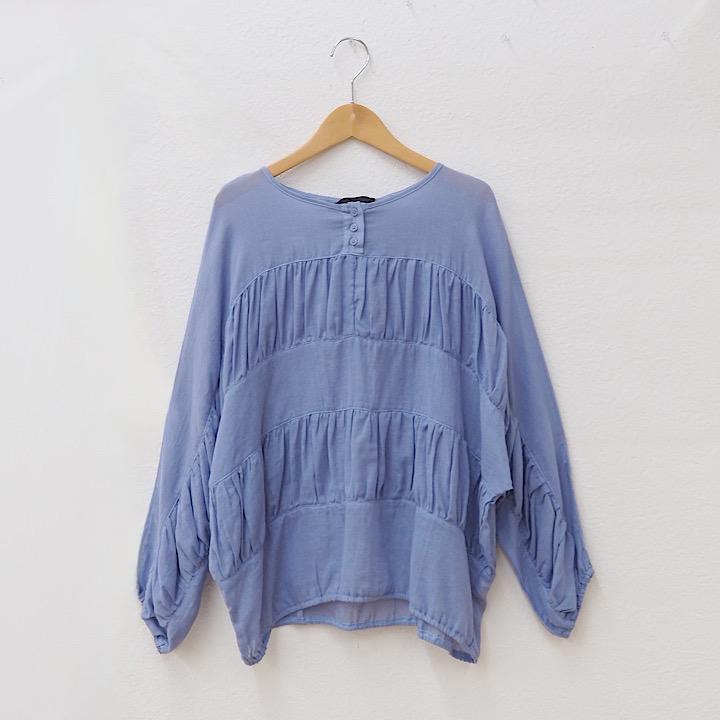 ギャザーブラウス ブルー コットン 春 夏 服