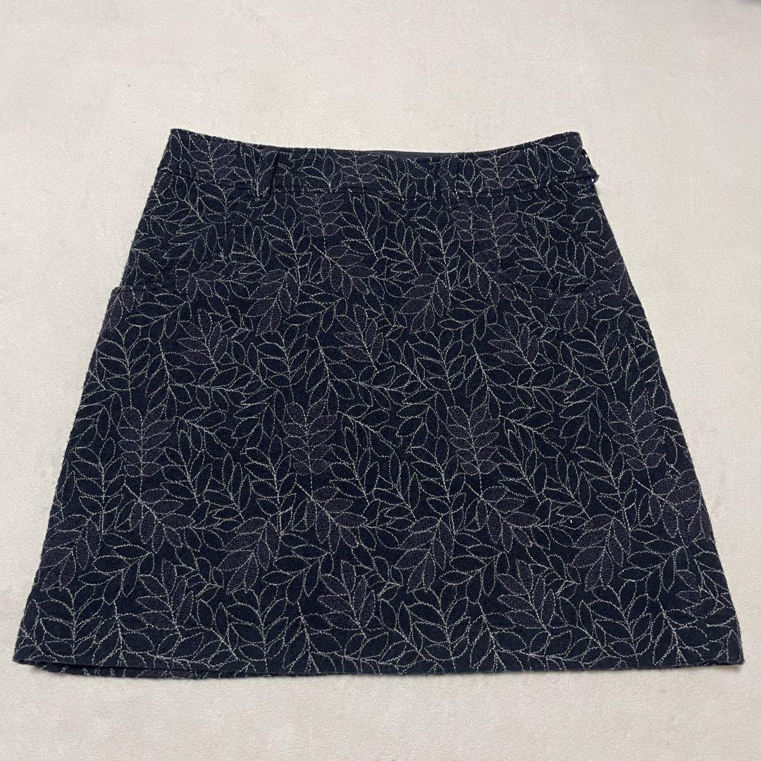 美品】ゾーイ 40 総柄 ウールミニスカート ゴルフ 刺繍 L