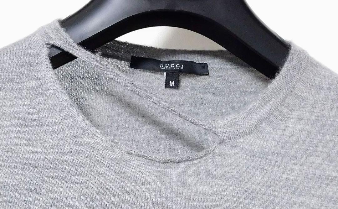 最高級 グッチ カシミヤ100% デザインニット グレー M 最高級 グッチ カシミヤ100% デザインニット グレー M