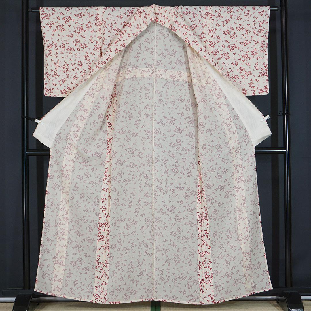 夏着物 絽 白 正絹染小紋 160cm a063 着物・浴衣