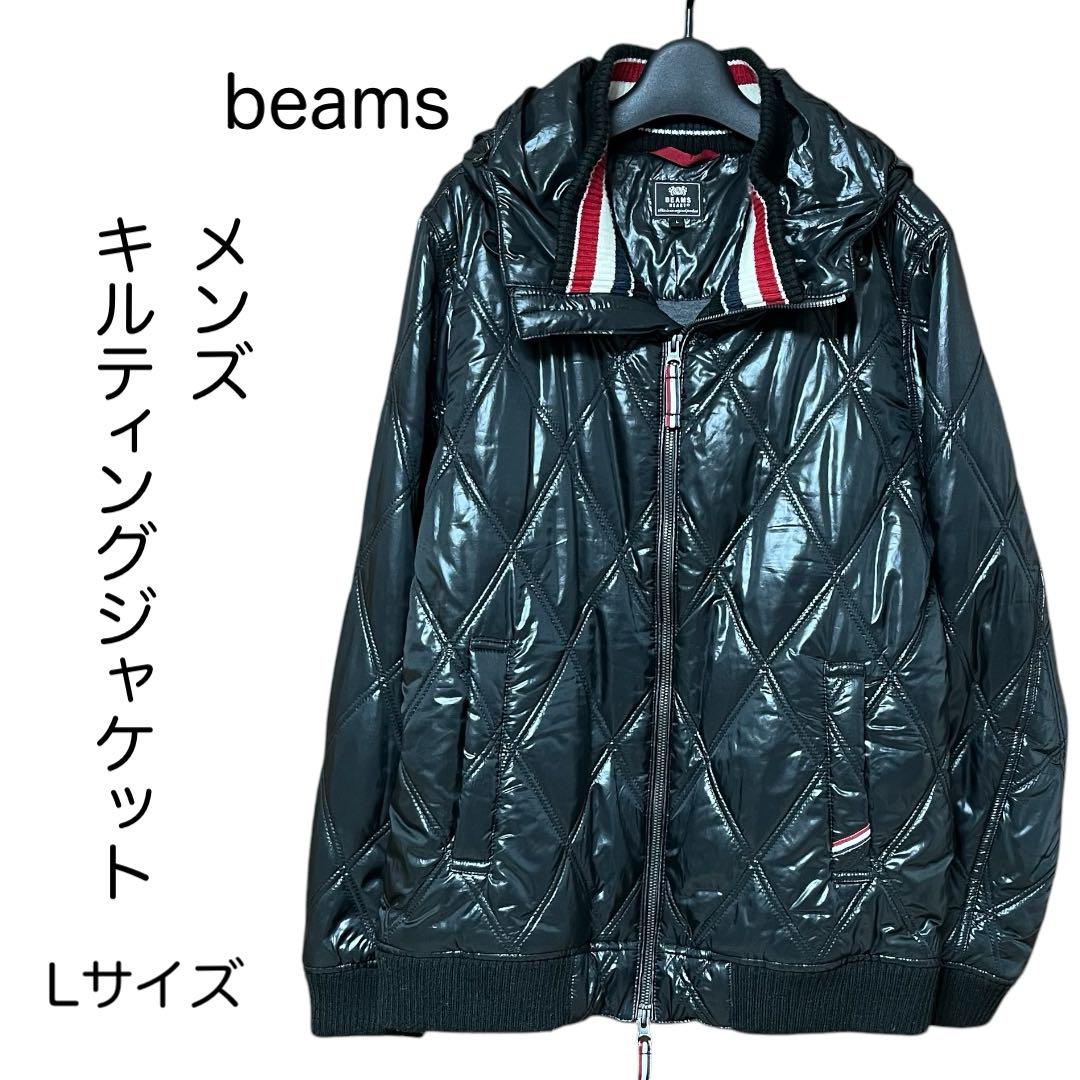 メンズブラックジャケット beams Lサイズ 無地 襟ストライプ