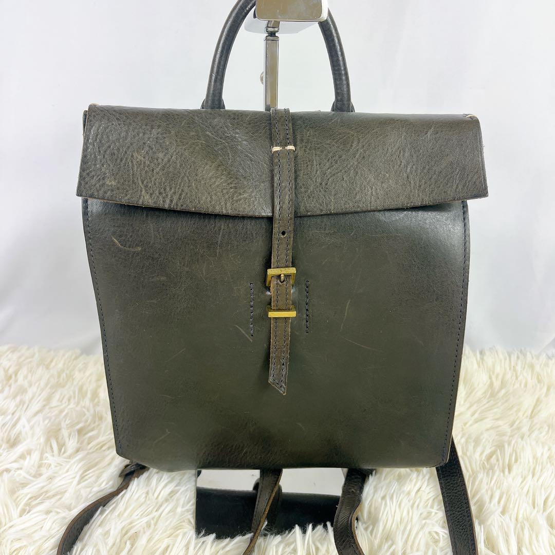 極美品✨ ゲンテンリュック スクエア フラップ 金具 オールレザー 2way