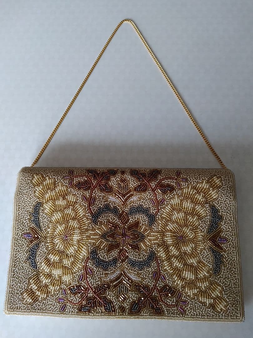 ビーズ刺繍 クラッチバッグ ゴールド系 ビーズ刺繍 クラッチバッグ ゴールド系