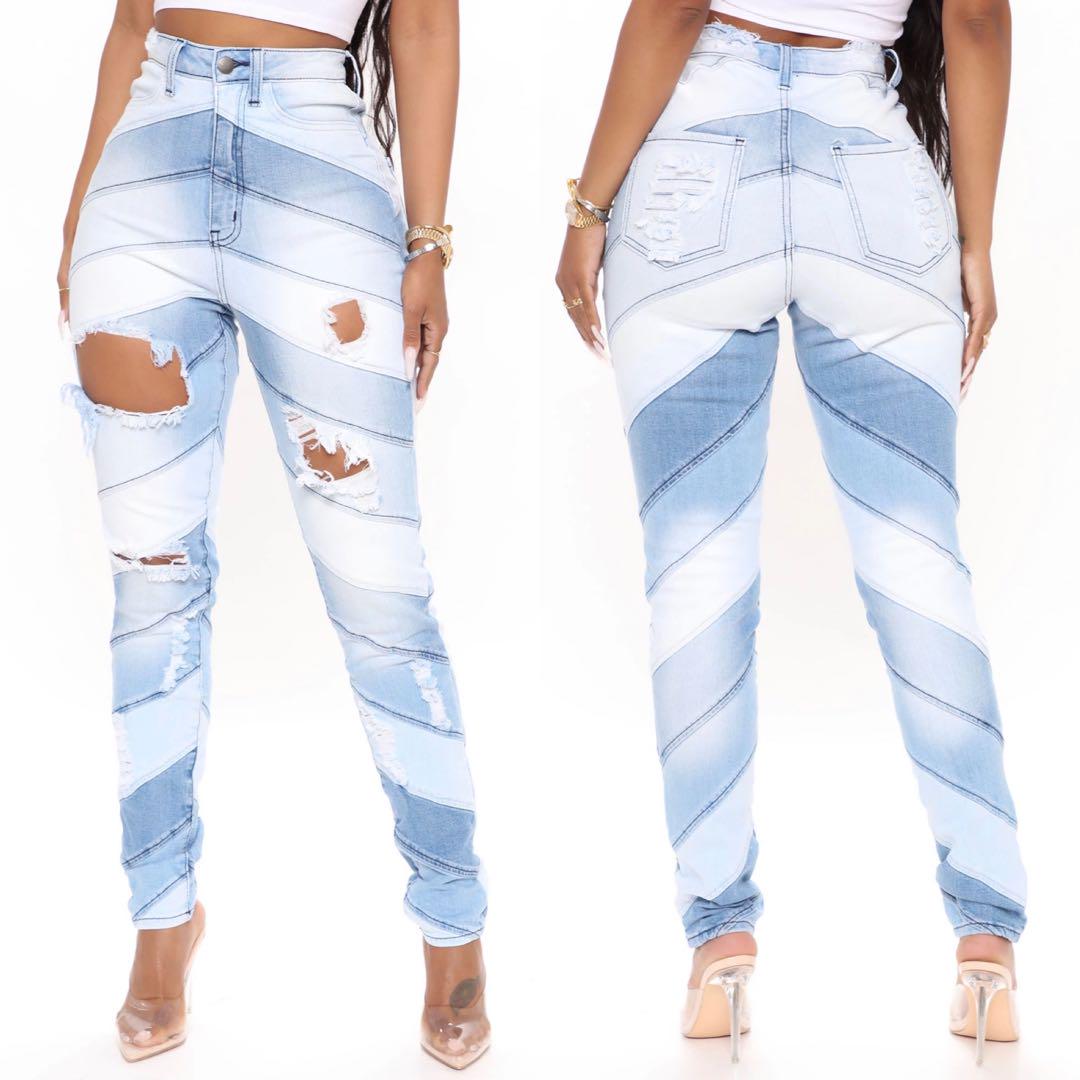 ◆FASHION NOVA◆ハイウエスト ダメージ スキニー デニム US3