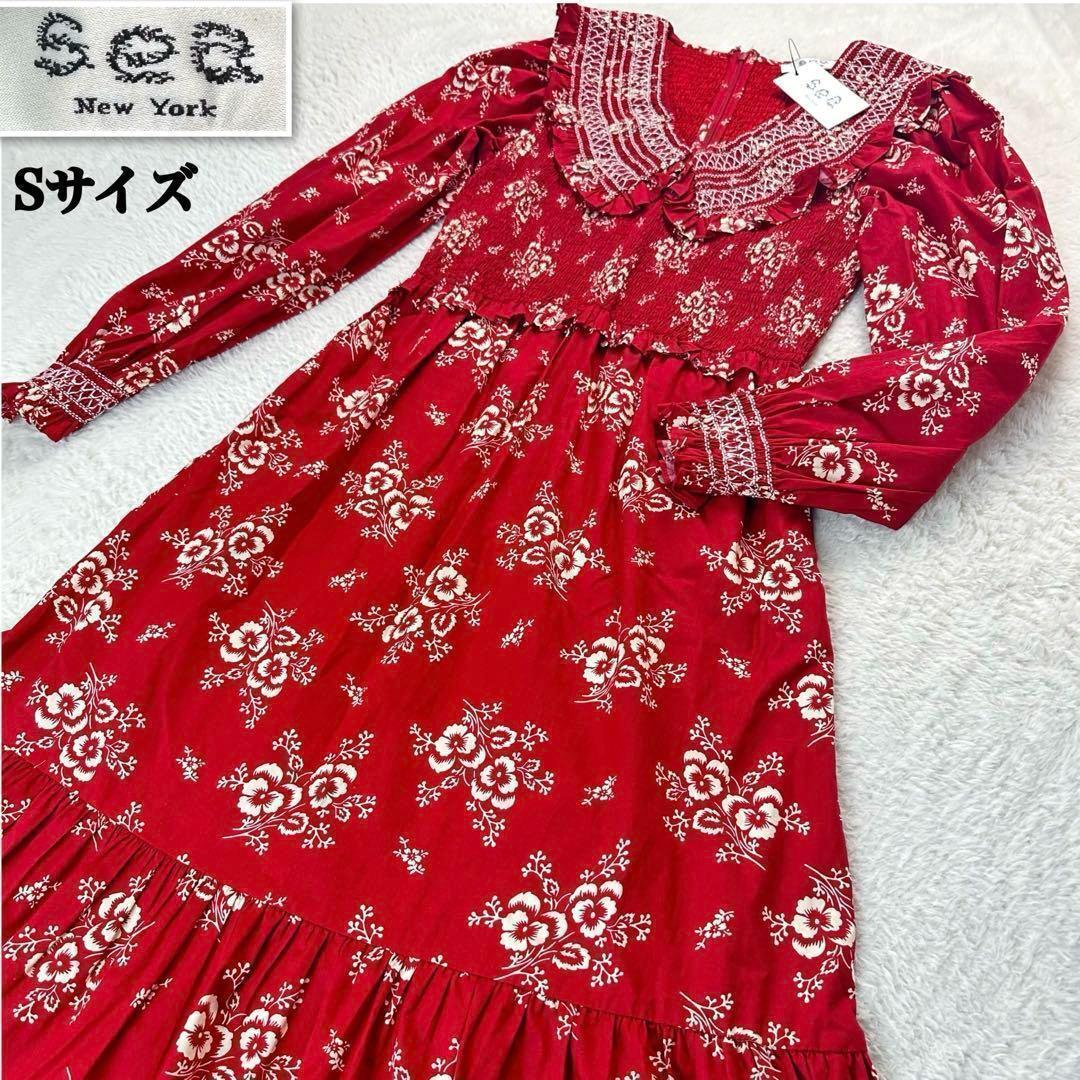 シーニューヨーク フラワープリントワンピース レッド SサイズS・Sea New York