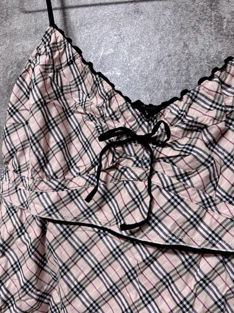 BURBERRY BLUE LABEL ピンクチェックキャミソール・フリルリボン