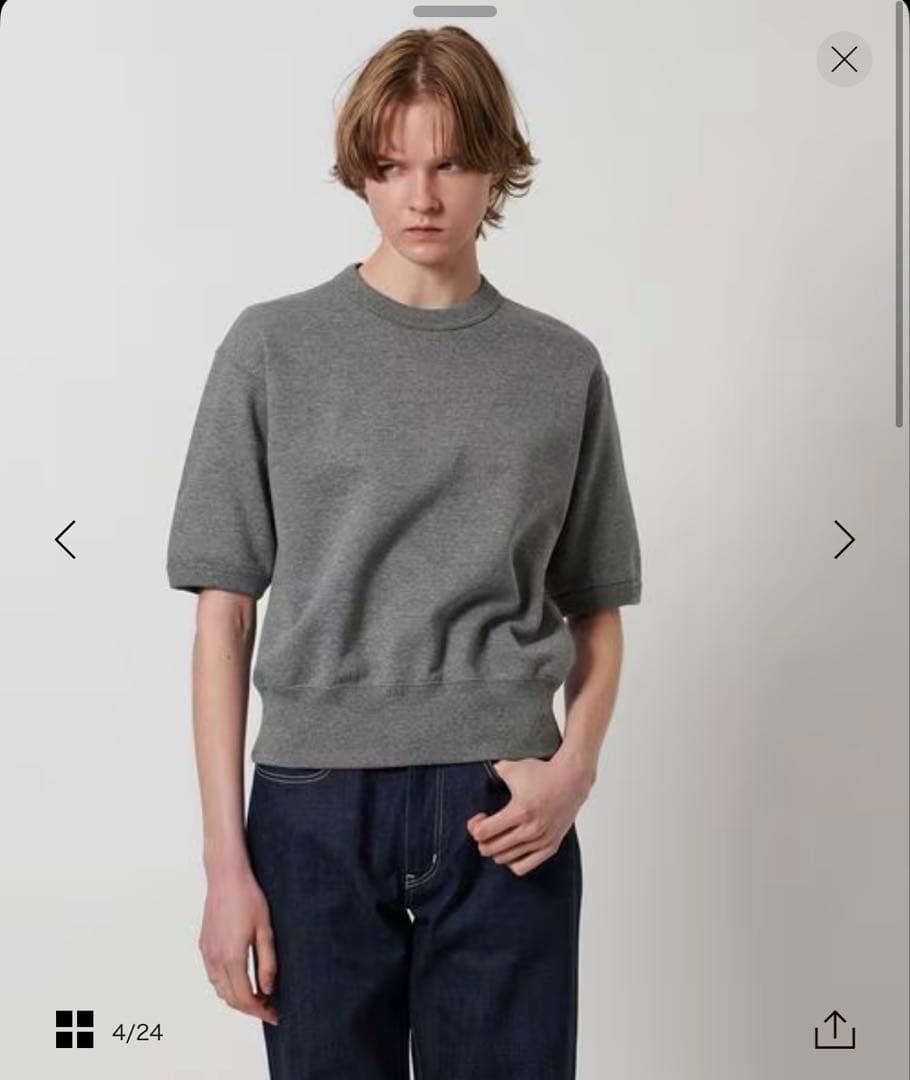 LOEFF ロエフ コットン スウェット ショートスリーブ プルオーバー グレーFREE SIZE・LOEFF